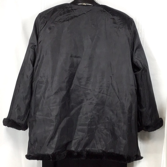 🪭 Black Silky Soft Faux Mink Fur Collarless Three Quarter Sleeve 3 Hook Front - Picture 10 of 11